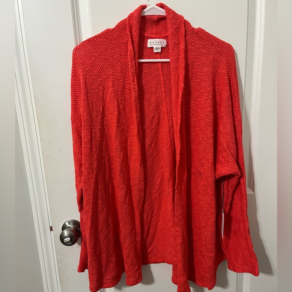 Velvet by Graham and Spencer hibiscus orange red lightweight cardigan NWT